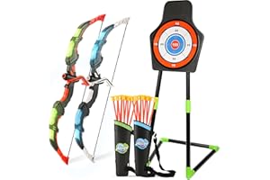 HANDWELL Bow and Arrow Set for Kids, 2-Pack LED Light Up Archery Set with 20 Suction Cup Arrows, Indoor and Outdoor Toy for Boys Girls Age 4-8 8-12 with Standing Target&2 Quivers, Birthday Gift 3-12 Years Old
