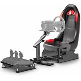 DIWANGUS Stable Racing Simulator Cockpit for Logitech, Thrustmaster, MOZA | Tested with MOZA R3 Direct Drive, R5 Mounting Fit, Q235 Steel Frame, Fixed Padded Seat, 375 lb, Adjustable Controls