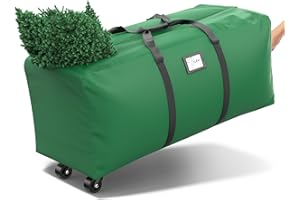 Winpull Rolling Christmas Tree Storage Bag, Fits Up to 9Ft Artificial Disassembled Christmas Tree, Extra Large Heavy Duty Xmax Storage Container with Wheels & Dual Zippers & Reinforced Handles (Green)