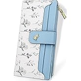 Farcauo Wallet Women Slim Wallets for Women with RFID Blocking Cute Thin Blue Women's Wallet Kawaii Flower Womens Ladies Card Holder Wallets