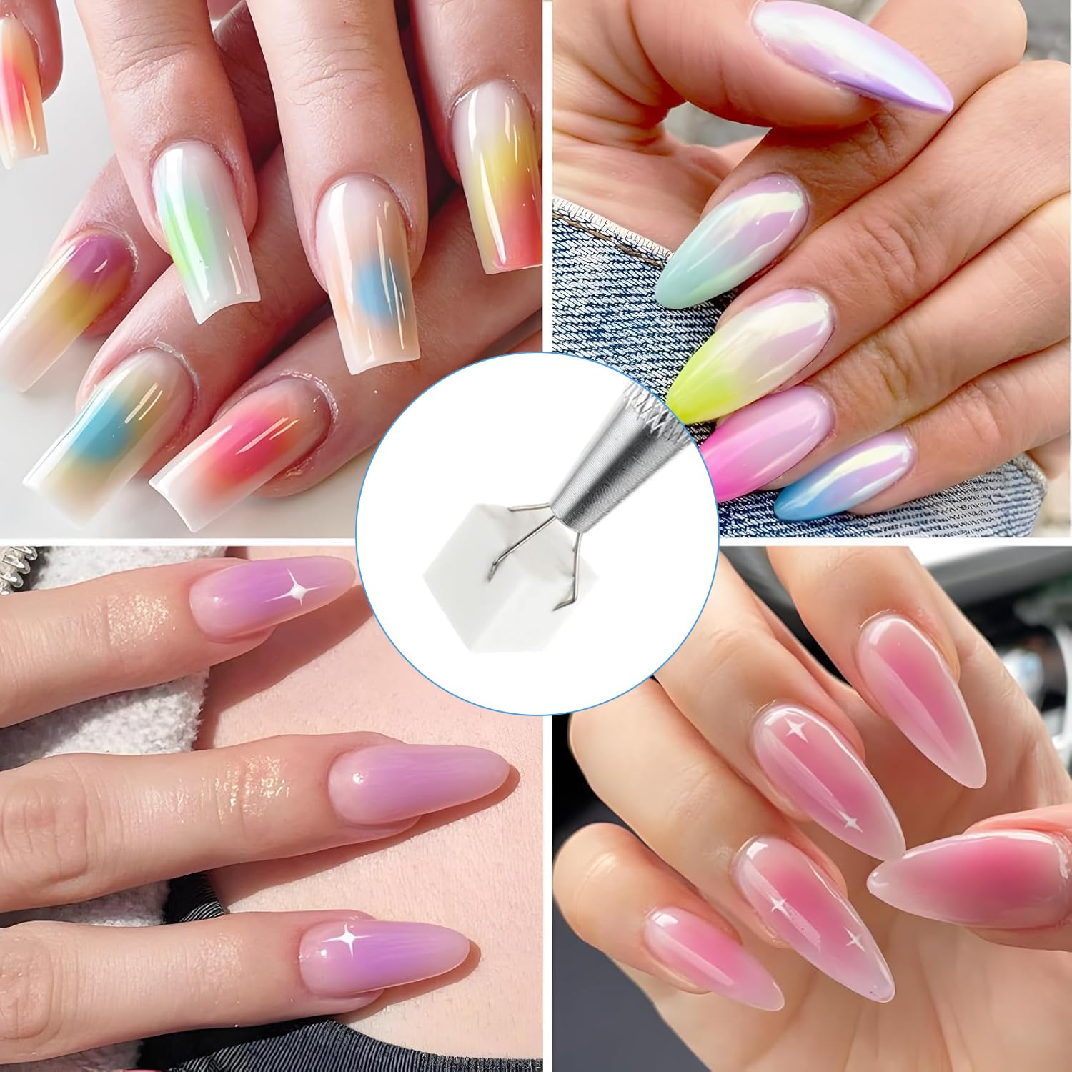 Eiito 100Pcs Soft Nail Sponges for Ombre, With 2Pack Grabbing Pen, Aura Manicure Nail Art Tools (Silver+gold) - Image 7