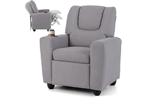 HONEY JOY Kids Recliner, 2-in-1 Toddler Armrest Sofa Couch with Cup Holders, Adjustable Footrest, PU Leather, Child-Size Recliner Chair for Boys Girls Age 3+ (Gray)