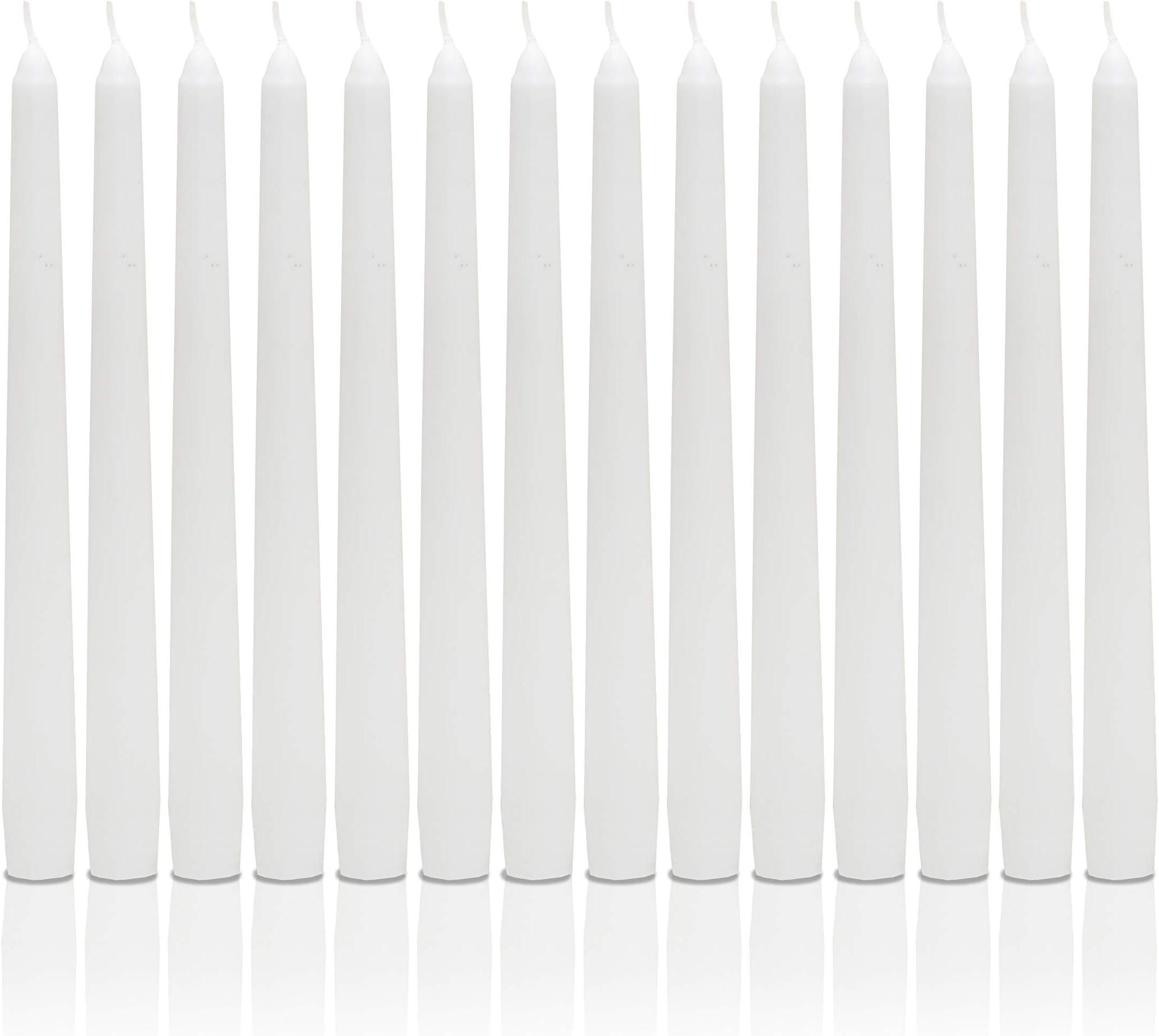 Modern Lights Taper Candles - Set of 12 Taper Candles - 10 inch Tall, 3/4 inch Thick - 7.5 Hour Clean Burning (White, 30 Pack)