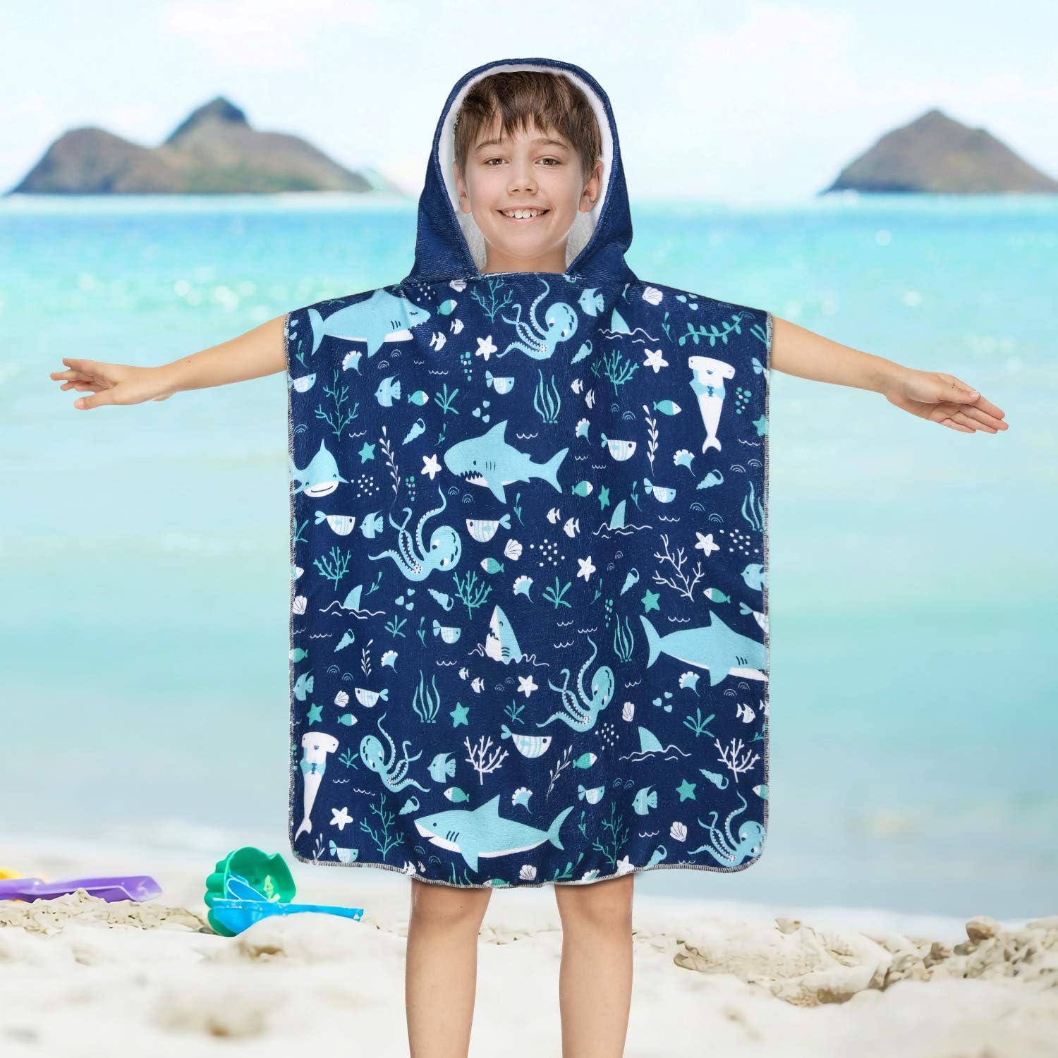 shark hooded beach towel