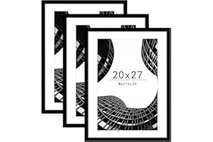 Abtgt 20x27 Picture Frame Set of 3, Display Pictures 16x24 with Mat or 20x27 without Mat, Poster Frame for Wall Mounting Display, Black