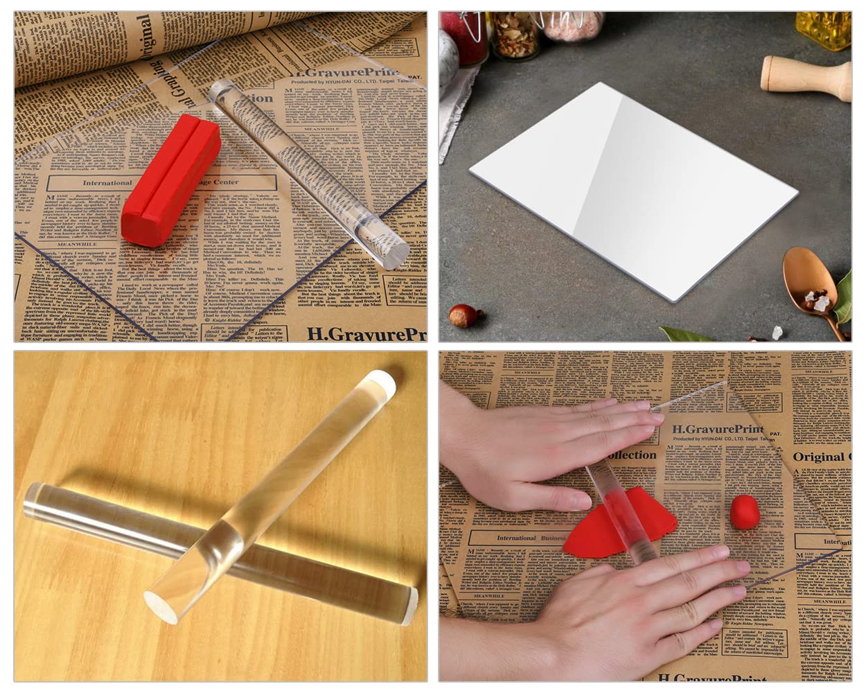 DS. DISTINCTIVE STYLE Acrylic Clay Roller and A4 Size Acrylic Sheet for Polymer Clay Rolling Pin with Clear Board Sheet DIY Rolling Tools for Clay Modelling and Shaping