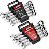 DISEN 10Pcs Ratcheting Wrench Set SAE &amp; Metric Ratchet Wrench Set with Rack Organizer, Premium CR-v Steel, 12 Point, 72 Teeth,Box End and Open End Ratcheting Wrench Set,Metric 10-15mm&amp;SAE 3/8''-5/8''