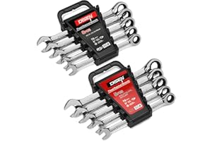 DISEN 10Pcs Ratcheting Wrench Set SAE & Metric Ratchet Wrench Set with Rack Organizer, Premium CR-v Steel, 12 Point, 72 Teeth,Box End and Open End Ratcheting Wrench Set,Metric 10-15mm&SAE 3/8''-5/8''