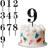 Big 6 IN 0-9 Black Birthday Number Cake Toppers Large Acrylic Happy Anniversary Cake Topper Sticks For Diy Handmade Cake Sign Decorations 10 Pcs Cupcake Topper Party Supplies Black Set