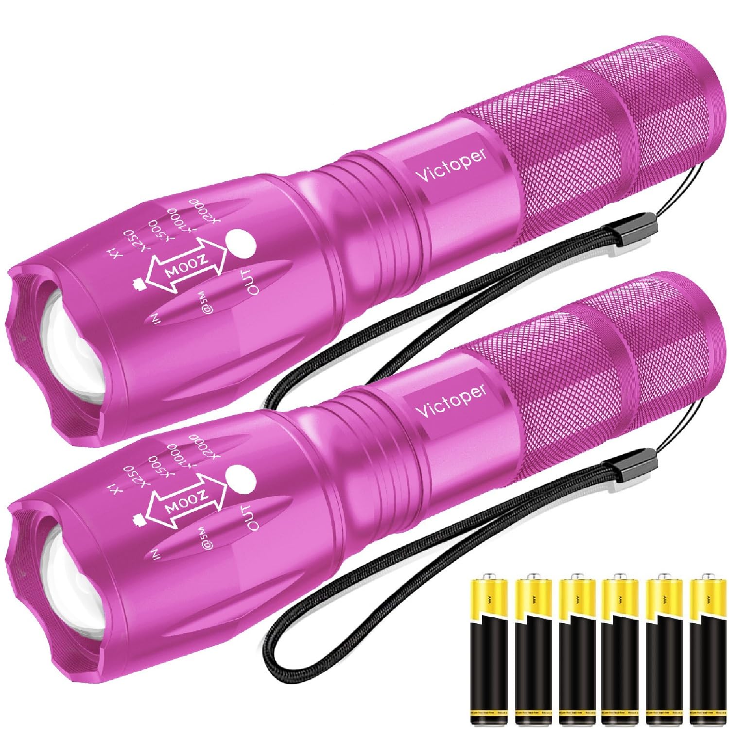 Victoper LED Flashlight 2 Pack Pink, Bright High