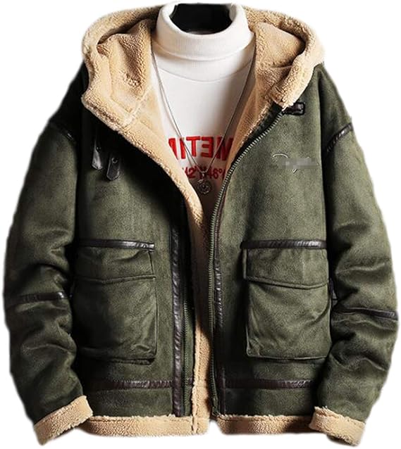 Amazon メンズティンスぬいぐるフリースカーディガンコート メンズウィンターシープスキンジャケット暖かいウール並んでいる山のファックスラムジャケットコート メンズ 通販