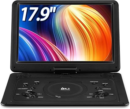 Amazon Com Dr J 17 9 Region Free Portable Dvd Player With 6 Hours Rechargeable Battery Large 15 4 Screen Dvd Player Sync Tv Support Usb Sd Card And Multiple Disc Formats High Volume Speaker Black