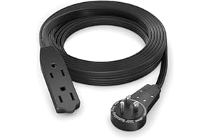 Maximm Cable 12 Ft 360° Rotating Flat Plug Extension Cord, 16/3 AWG Multi 3 Outlet 3-Prong Grounded Wire- Black - UL Certified