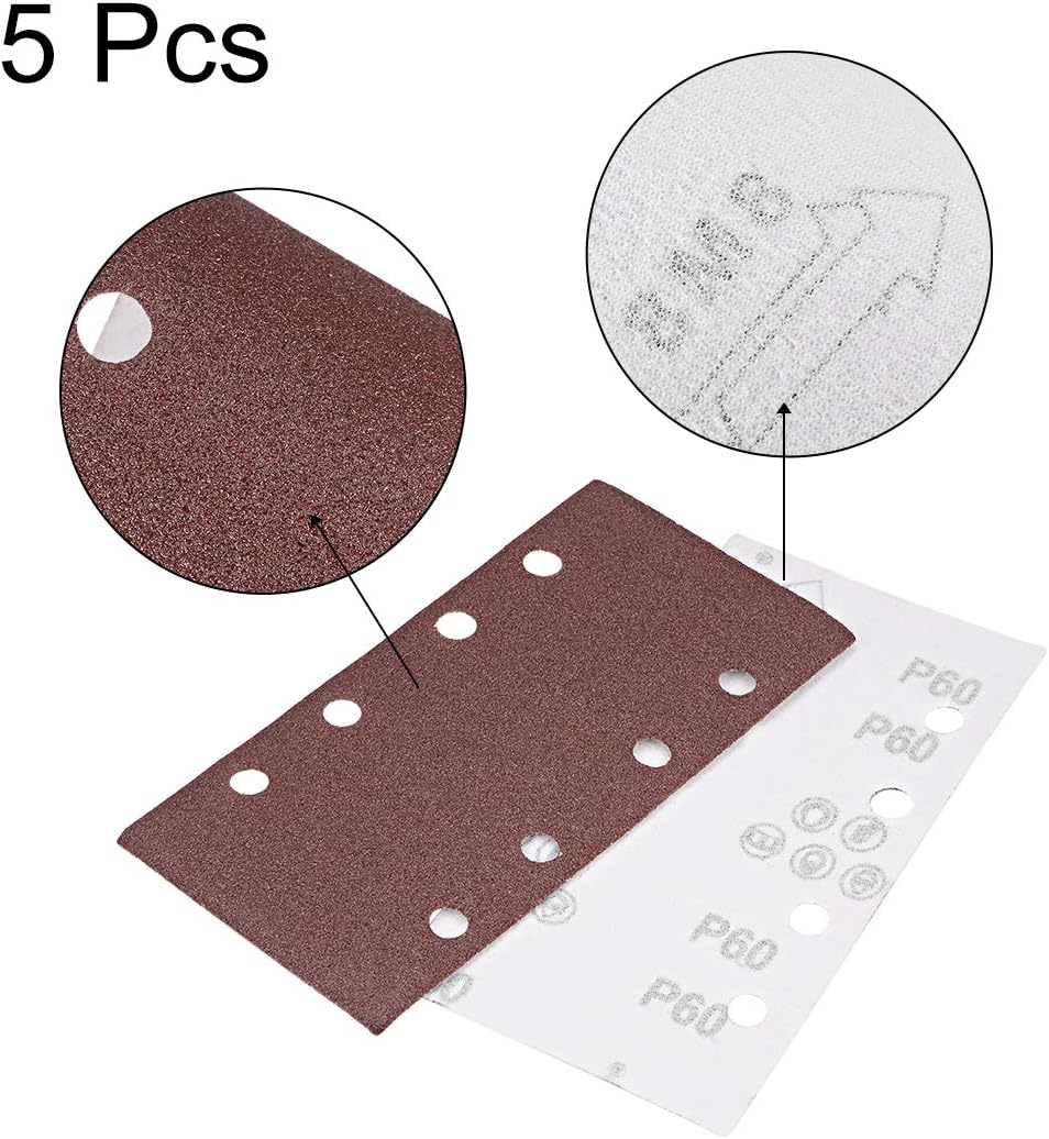 sourcing map 60 Grit 1/3 Sanding Sheet Sander Sandpaper Hook and Loop Pads 8 Hole 5pcs, 60 grits - Image 4
