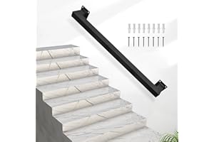 4FT Black Iron Handrail, Wall Mount Stair Rail, 440lbs Load Capacity, Non-Slip & Rust-Resistant Industrial Pipe Railing for I