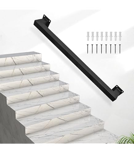 4FT White Iron Hand Railing, Sturdy Safety Staircase Handrails Wall Mount, 500lbs Load Capacity Industrial Iron Railing Pipe Handrail For Indoor Stairs Outdoor Deck Loft Porch, Non-Slip And Rust