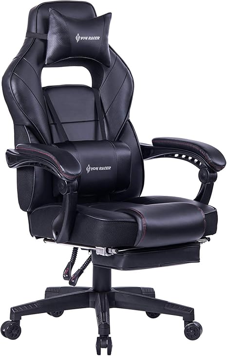 Amazon Com Von Racer Massage Reclining Gaming Chair Ergonomic High Back Racing Computer Desk Office Chair With Retractable Footrest And Adjustable Lumbar Cushion Black Furniture Decor