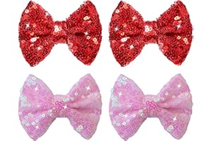 HELYKAKA Hair Clip, 4pcs Pink Red Bow Hair Accessories for Little Teen Girls Toddler Kids, Sparkly Bows Toddler Glitter Hair Clips Alligator Clips, Back to School, Valentine's Day