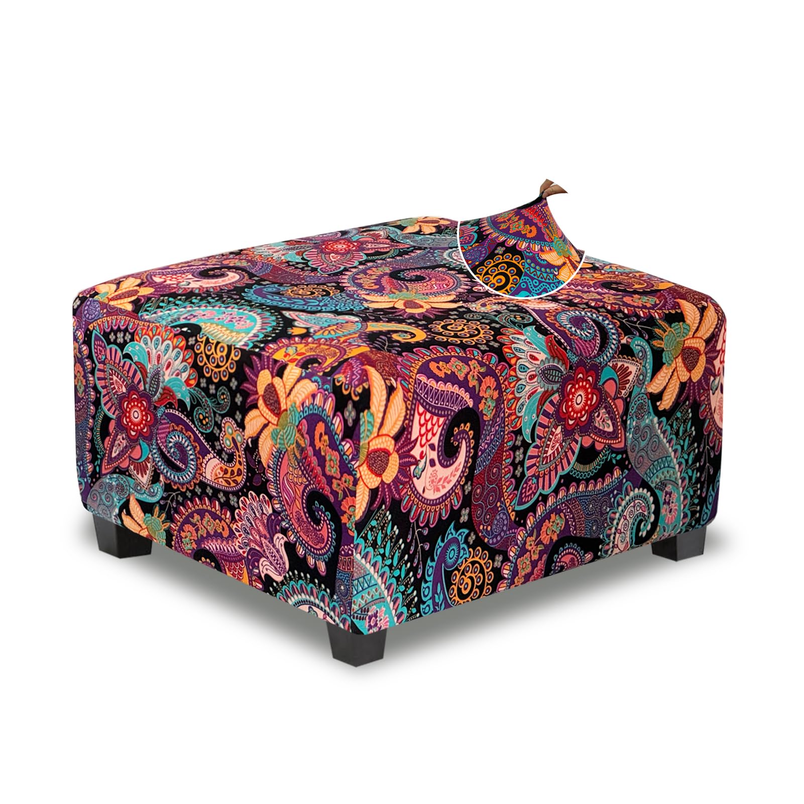 Photo 1 of TOPHMDECOR Large Ottoman Cover Square Slipcovers Printed,Stretch Footrest Stool Cover for Ottoman Square,Soft Foot Stool Cover Protector with Nonslip Elastic Bottom (Large,Purple)