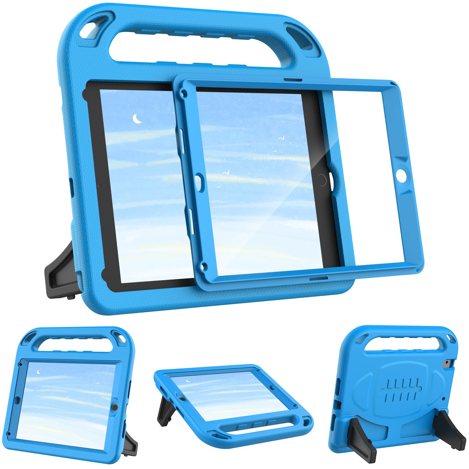 SINSO Kids Case for iPad 9.7 inch 6th Generation 2018/5th Generation 2017/iPad Air 2, Built in Screen Protector, Lightweight Shockproof ipad Cover with Handle/Stand, Blue