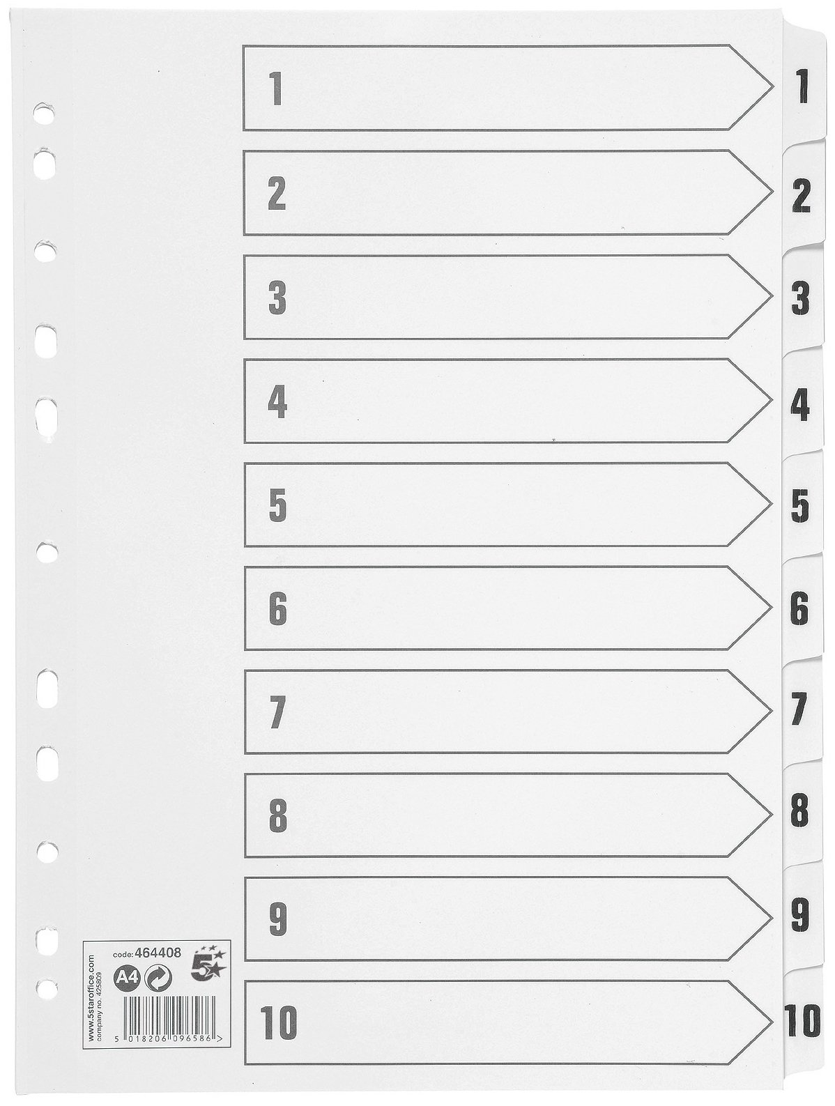 5 Star Office Index 150gsm Card with Mylar Tabs 1-10 A4 White
