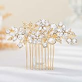 Olbye Rhinestone Crystal Bridal Headpiece - Flower Hair Comb, Clips for Brides, Bridesmaids, and Women (Gold)