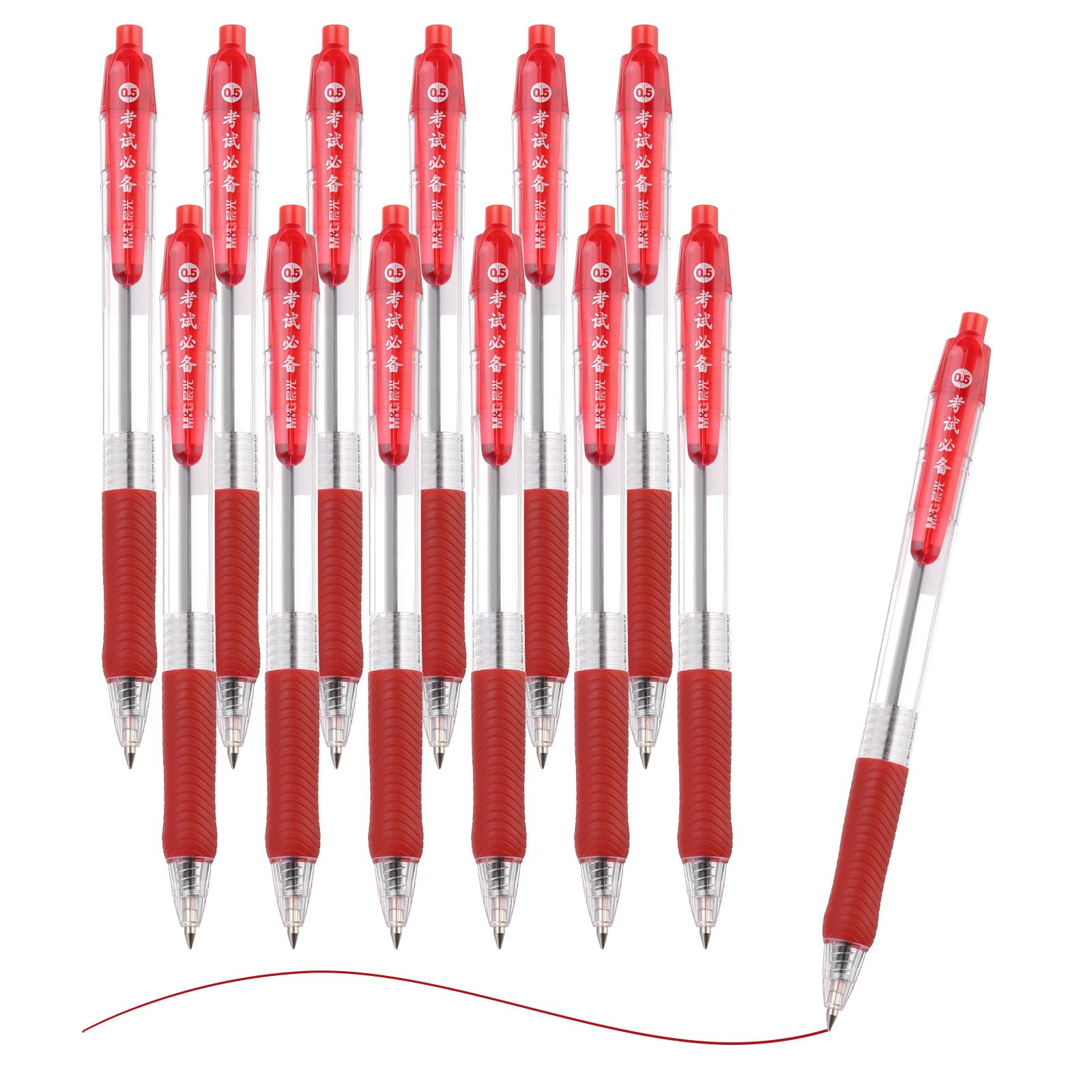 M&G Ballpoint Pen 0.5mm, 12pcs Retractable Fine Point Red Ink Click Ball Point Pen Writing Supplies for Journaling Home Office Classroom, Clear