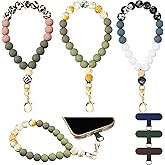 Landical 3 Pack Silicone Beaded Phone Wrist Strap Keychain Bracelet Cute Car Key Chain Hand Free Chain Bracelet for Women(Dark Color)