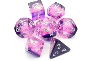 Haxtec DND Dice Set Purple Resin Polyhedral Dice with Iridecent Mylar Inclusions Compatible with Dungeons and Dragons TTRPG D&D Gifts