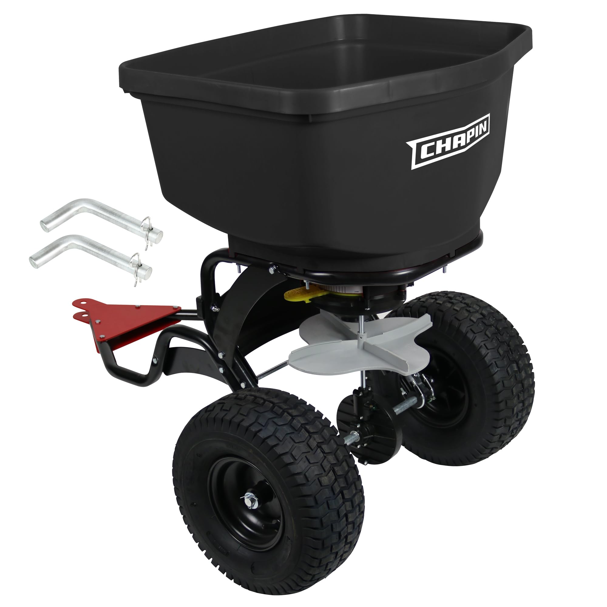 Photo 1 of Chapin 8622B Made in The USA 2.2 Cubic Feet Tow and Pull Behind Spreader with Auto-Stop Dual Impeller That Stops When Not Moving, Designed for Farm and Tough Terrain, Hitch Pins, Black