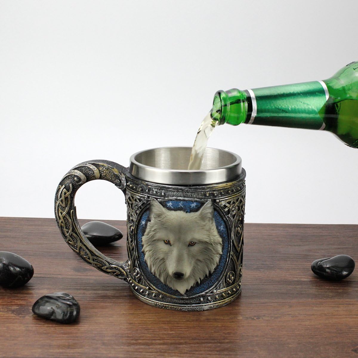 EZESO Wolf Coffee Cup Stainless Steel Resin Travel Tea Wine Beer Mugs (Mug), Multicoloured, 1 Stück (1er Pack) - Image 3