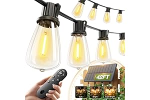 addlon 42FT(36+6) Solar Lights Outdoor Waterproof, String Lights Outdoor Solar power with Remote & USB Port 12+1 LED Shatterp
