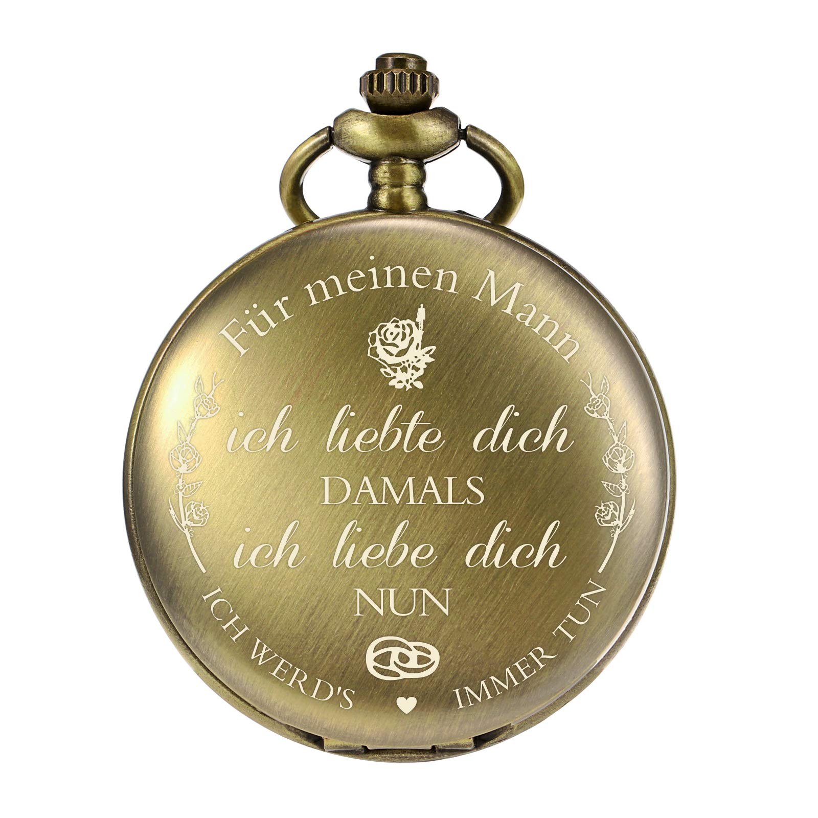 TREEWETO Pocket Watch with Engraving Chain Men's Bronze Gift for Birthday Wedding Anniversary Husband
