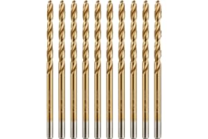 amoolo 1/8" Titanium Drill Bits (10pcs), Premium 4341 HSS Metal Drill Bits for Wood, Metal, Steel, Plastic, Aluminum Alloy