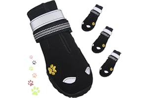 FISHOAKY Dog Shoes for Large Dogs, 360°Anti Slip Medium Dog Boots & Paw Protectors Winter Snowy, Waterproof 4Pcs Dog Booties with Reflective Strips (Size 8: 2.95''x3.46''(W*L), Black)