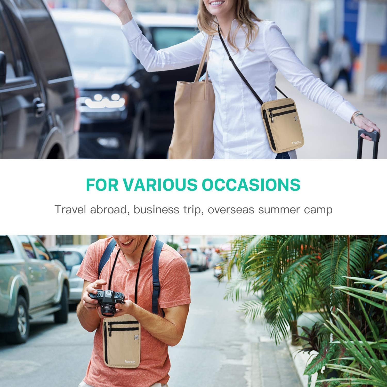 FREETOO Travel Neck Wallet & Hidden Passport Holder with RFID Blocking, Travel Neck Pouch Document Bag for Men/Women: Sports & Outdoors