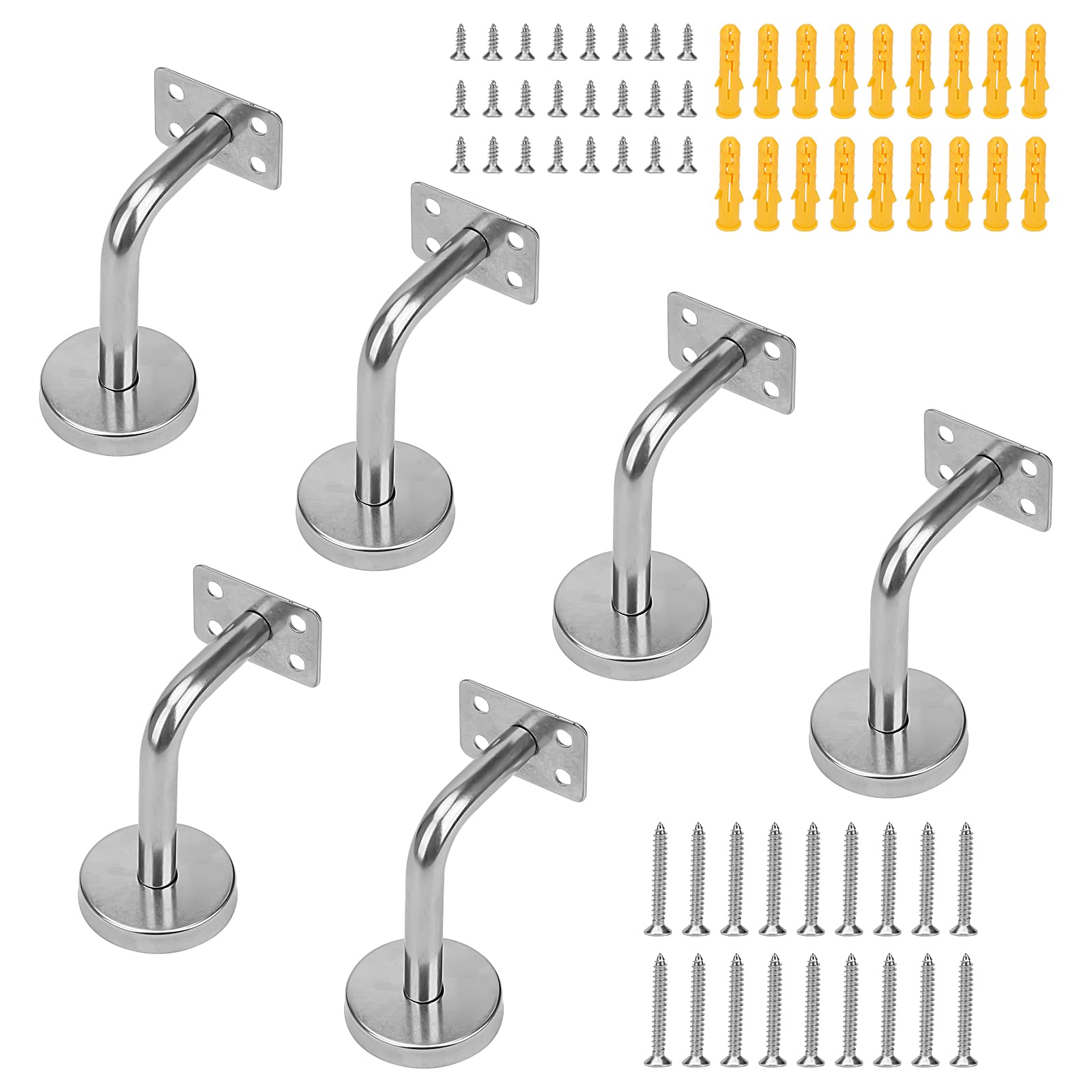 ZEONHAK 6 PCS Silver Handrail Brackets, 60 x 80mm Stainless Steel Bannister Brackets with Screws & Expansion Tubes