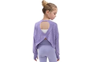 Gogokids Girls Shirts Long Sleeve Athletic Shirts Open Back Tops Active Sports Tshirts Yoga Workout Crop Tees 5-14 Years