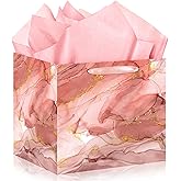 Woosytoo Extra Large Square Gift Bag, 11.8" Colorful Marble Gift Bag with Handle Wrapping Paper Rose Gold Big Present Boxes for Birthdays Party Wedding Bridal Engagement Present