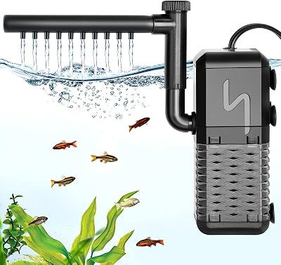 AQQA Internal Aquarium Filter 600L/h 6W Quiet with Rainfall Aerator 200L