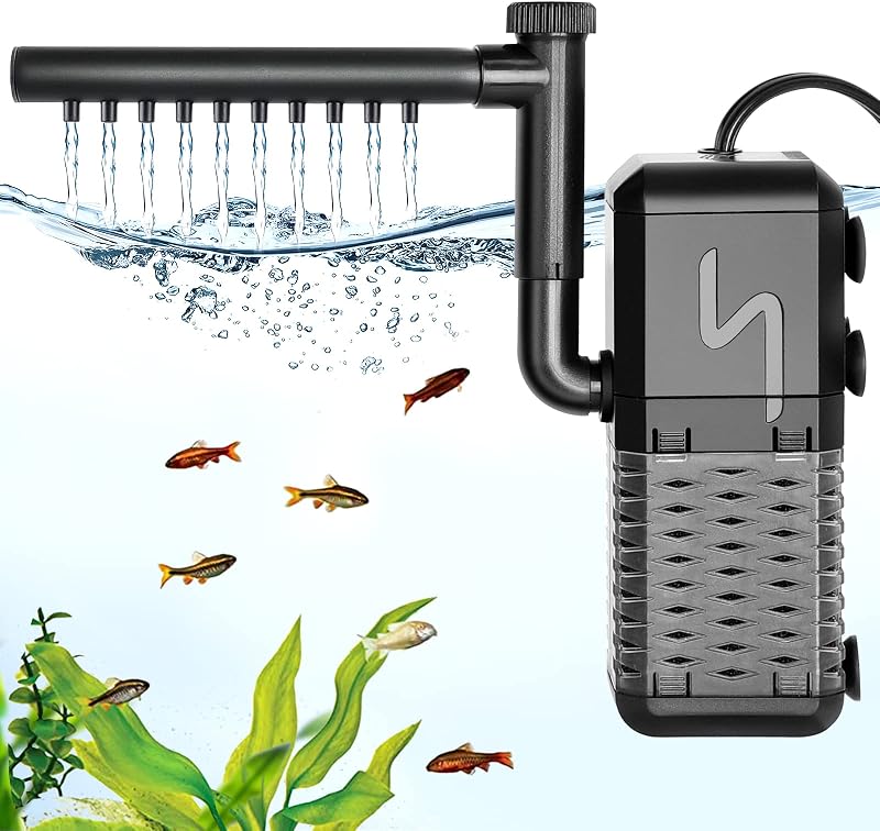 AQQA Internal Aquarium Filter 600L/h 6W Quiet with Rainfall Aerator 200L