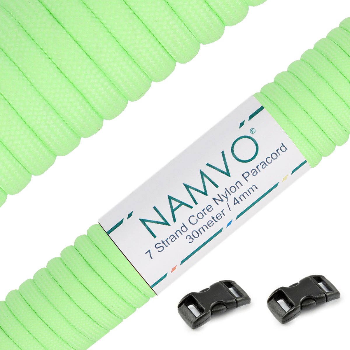 Namvo 550 Luminous Glow in the Dark Paracord Mil Spec Type III 7 strand parachute cord Green 100ft / 30 Meters