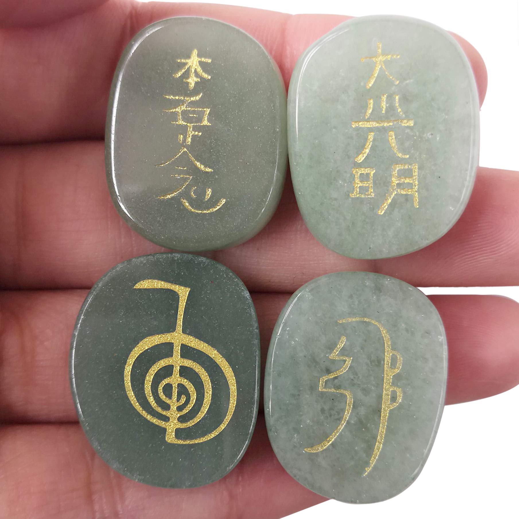 Loveliome 4 Pcs Green Aventurine Engraved Chakra Stones Healing Crystal Reiki Balancing Palm Stone, 25mm