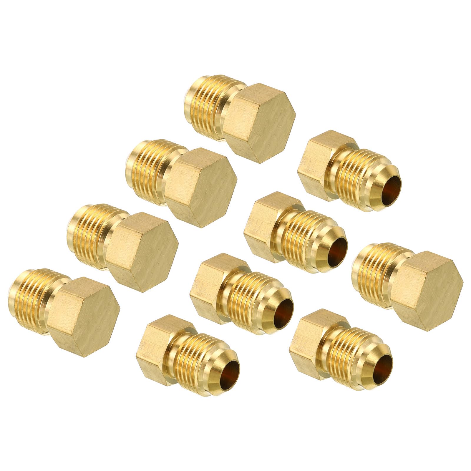 PATIKIL Male 3/8" Brass Seal Plug, 10 Pack SAE Flare Tube Fitting 45 Degree Hex Pipe Fittings for Air Conditioner Refrigeration