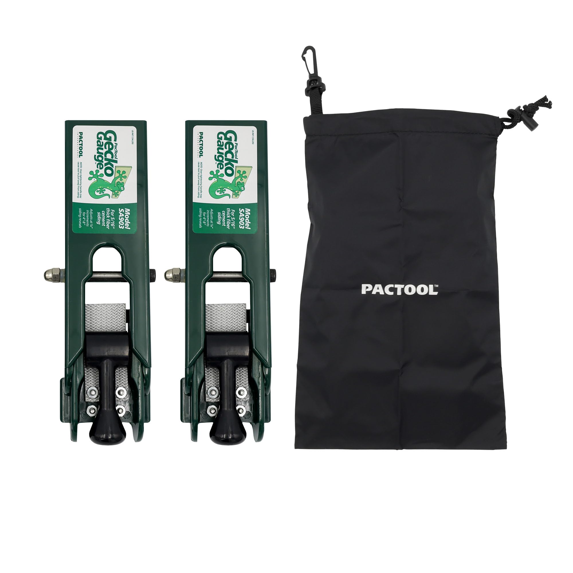 PacTool SA9031 Gecko Gauge Kit de montaje de revestimiento de revestimiento con bolsa - Para uso con revestimiento de fibrocemento de 5/16 pulgadas, serie HZ5 actualizada de James Hardie - Medidor de revestimiento de regazo - Herramientas de revestimiento