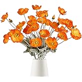 INSUNSIX Poppies Flowers Artificial,8PCS Silk Orange Poppy Flowers Faux Poppies with Stems for Wedding Bouquet Party Table Centerpiece Arrangement(Orange)