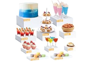 LIFEIDEAS 10PCS Buffet Risers, Food Risers for Buffet Table, Acrylic White Cube Box with Hollow Bottoms, Display Stand for Dessert Table Stand Shelf Nesting for Jewelry Show Catering(12"-11"-10"-9"-8"-7"-6"-5")