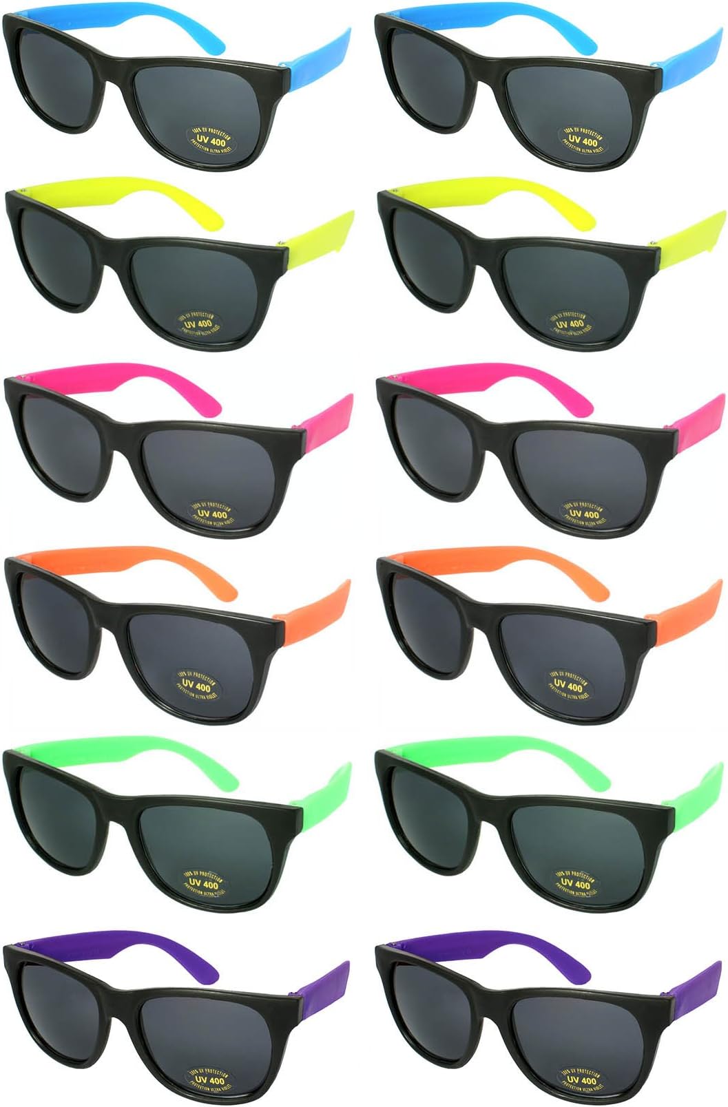 Edge I-Wear 12 Pack 80’s Style Neon Sunglasses for Adult Kid Party Favors with CPSIA certified-Lead(Pb) Content Free