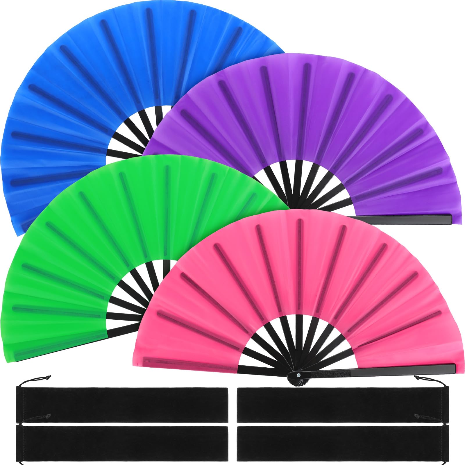 Photo 1 of Blulu 4 Pcs 11 Inch Large Folding Hand Fans for Line Dancing Clapping Popping Rave Fans for Kids Women Men for Dancing Boots on The Ground Festival Party Decoration(Classic Style, Classic Color)