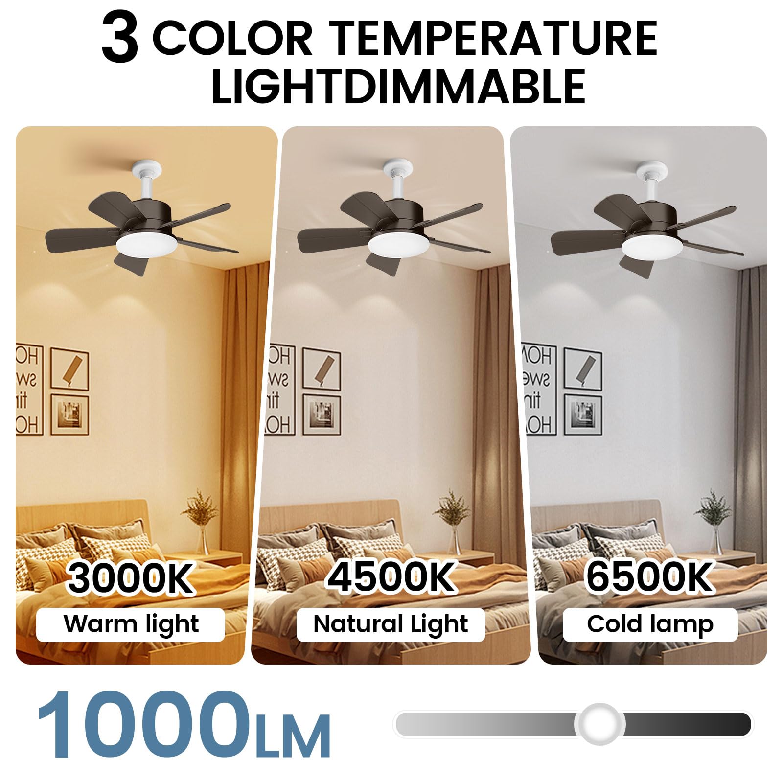 OKYUK Ceiling Fans with Lights,19in Small Ceiling Fan ceiling fans with and remote, with 6-Speeds, definite time, Dimmable LED, E26/E27 Base, for Bedroom, Kitchen, Living Room,Garage Fan (Brown)